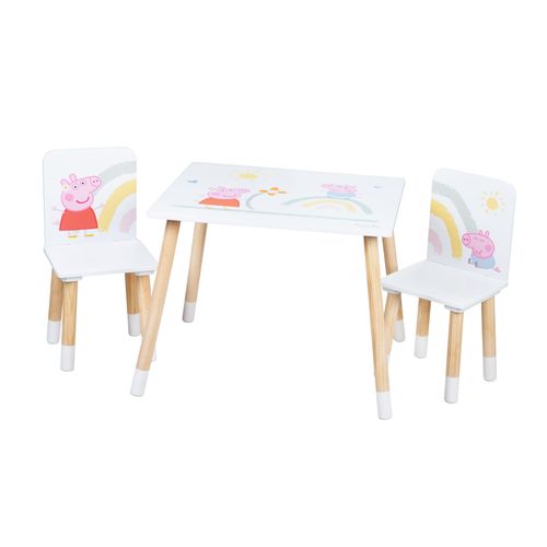 Ensemble Table + 2 Chaises Enfants Peppa Pig - Motif Truie - Pieds En Bois Naturel - Rose