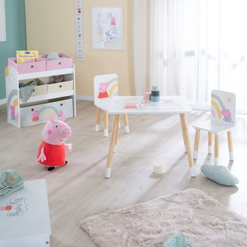 Ensemble Table + 2 Chaises Enfants Peppa Pig - Motif Truie - Pieds En Bois Naturel - Rose