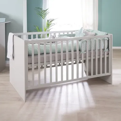 Lit Bébé évolutif Lea En Bois - Convertible En Lit Junior - Hauteur Réglable - Gris Clair