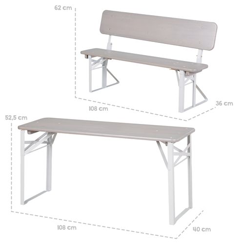 Ensemble Table De Jardin Pliante + 2 Bancs Pliants " Foldy" - Blanc