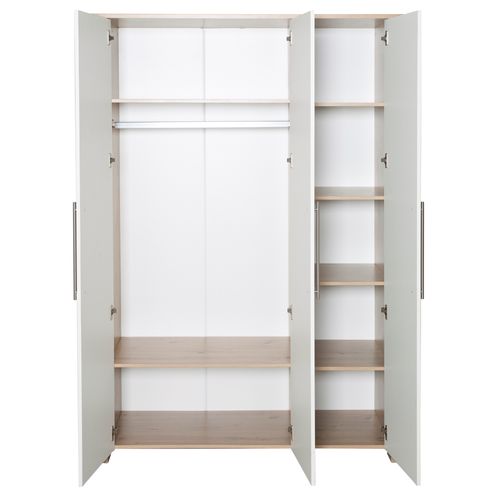 Armoire Bébé 3 Portes Battantes Malo - Blanc - Chêne Sonoma Clair - Penderie Et 6 Étagères