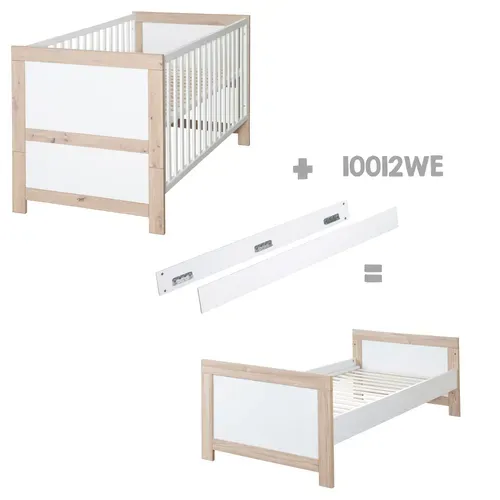 Chambre Bébé Complète Malo - Lit Évolutif 70x140 + Commode à Langer + Armoire - Blanc - Décor Chêne