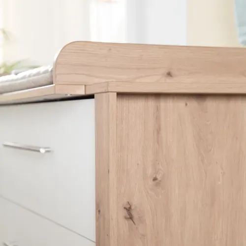Chambre Bébé Complète Malo - Lit Évolutif 70x140 + Commode à Langer + Armoire - Blanc - Décor Chêne