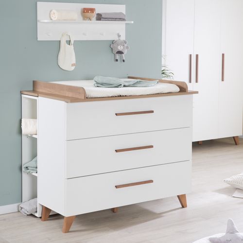 Chambre Bébé Complète Ole - Lit évolutif 70x140 + Commode à Langer + Armoire - Blanc - Chêne Foncé