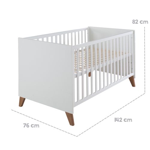 Chambre Bébé Complète Ole - Lit évolutif 70x140 + Commode à Langer + Armoire - Blanc - Chêne Foncé
