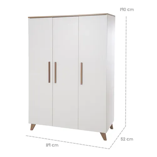 Chambre Bébé Complète Ole - Lit évolutif 70x140 + Commode à Langer + Armoire - Blanc - Chêne Foncé