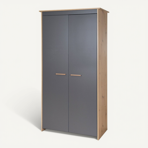 Armoire Bébé 2 Portes À Fermeture Douce Anthracite Et Chêne - Anna