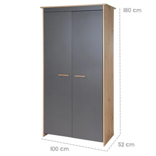 Armoire Bébé 2 Portes À Fermeture Douce Anthracite Et Chêne - Anna