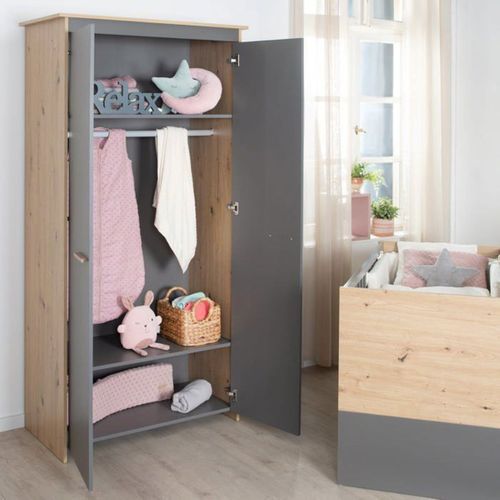 Ensemble 3 Pièces Chambre Bébé - Lit 60x120 Cm, Commode à Langer, Armoire 2 Portes