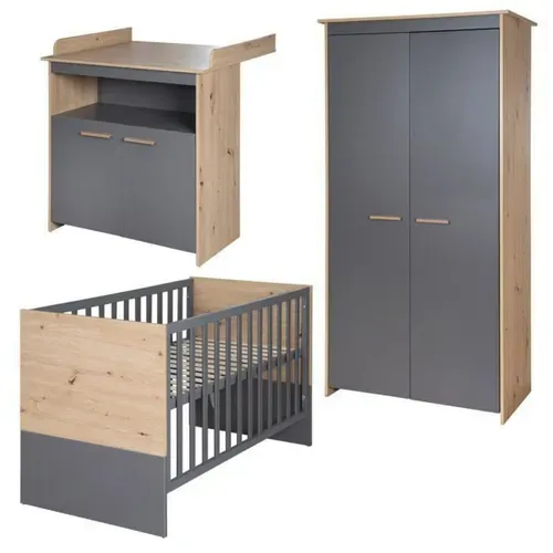 Ensemble 3 Pièces Chambre Bébé - Lit 60x120 Cm, Commode à Langer, Armoire 2 Portes