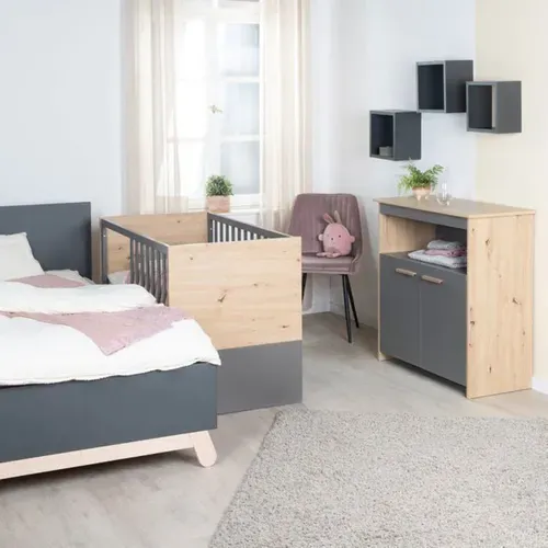 Ensemble 3 Pièces Chambre Bébé - Lit 60x120 Cm, Commode à Langer, Armoire 2 Portes