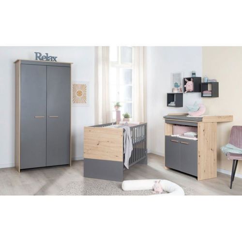 Ensemble 3 Pièces Chambre Bébé - Lit 60x120 Cm, Commode à Langer, Armoire 2 Portes