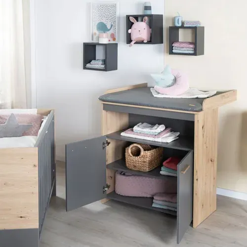 Ensemble 3 Pièces Chambre Bébé - Lit 60x120 Cm, Commode à Langer, Armoire 2 Portes