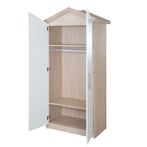 Armoire Bébé 2 Portes à Fermeture Douce Blanc Et Chêne - Cabane