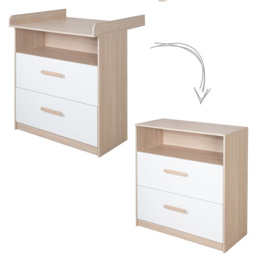 Chambre Bébé Complète - Armoire 2 Portes + Lit 60x120 + Commode À Langer - Blanc Et Chêne - Cabane
