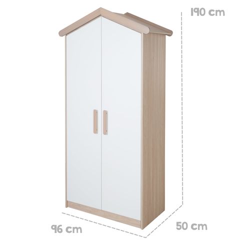 Chambre Bébé Complète - Armoire 2 Portes + Lit 60x120 + Commode À Langer - Blanc Et Chêne - Cabane