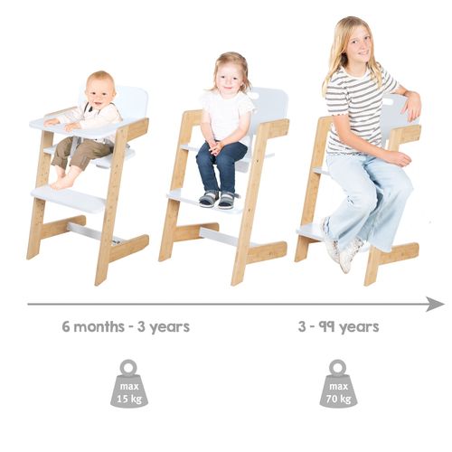Chaise Haute évolutive En Bambou Fsc® Avec Plateau Repas Nature Up - Blanc / Naturel