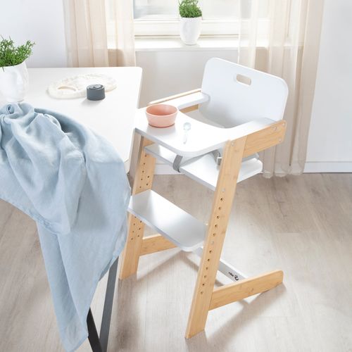 Chaise Haute évolutive En Bambou Fsc® Avec Plateau Repas Nature Up - Blanc / Naturel