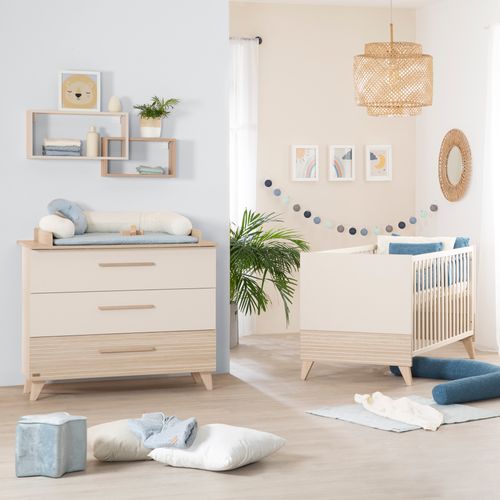 Lit Bébé évolutif 70x140 Sidney - Convertible En Lit Junior - Hauteur Réglable - Beige - Décor
