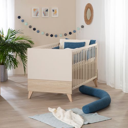 Lit Bébé évolutif 70x140 Sidney - Convertible En Lit Junior - Hauteur Réglable - Beige - Décor