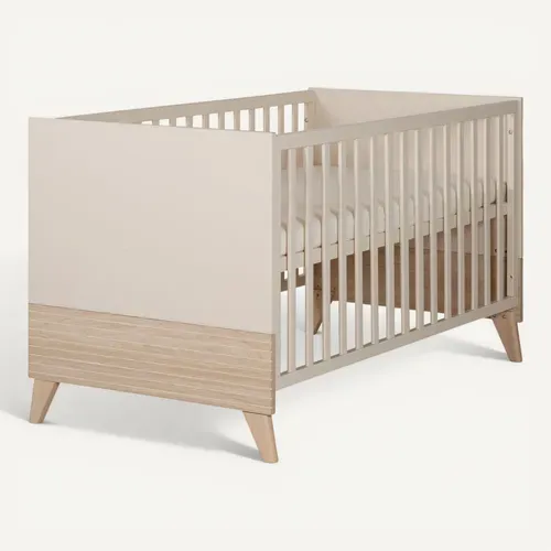 Lit Bébé évolutif 70x140 Sidney - Convertible En Lit Junior - Hauteur Réglable - Beige - Décor