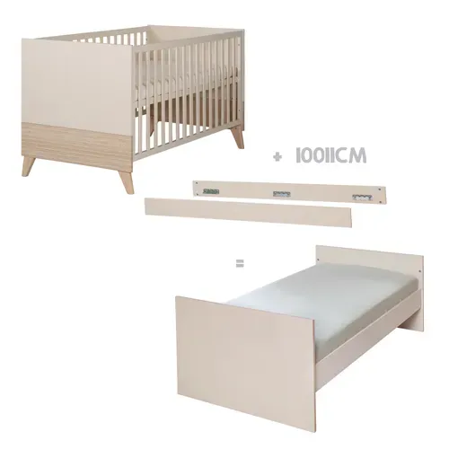 Lit Bébé évolutif 70x140 Sidney - Convertible En Lit Junior - Hauteur Réglable - Beige - Décor