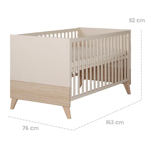 Lit Bébé évolutif 70x140 Sidney - Convertible En Lit Junior - Hauteur Réglable - Beige - Décor