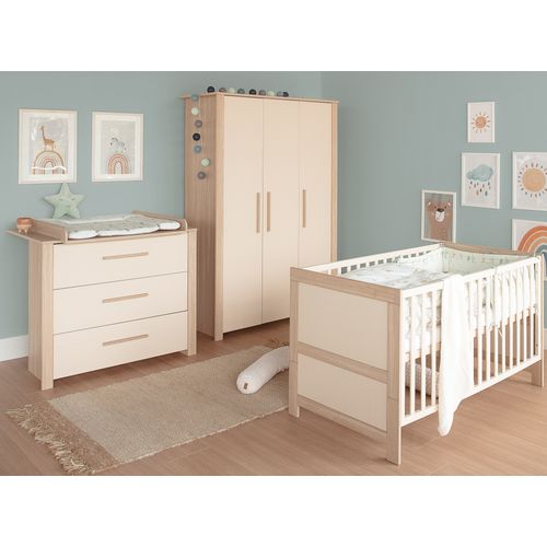 Lit évolutif 70x140 Convertible En Lit Junior - 3 Hauteurs - Bois Mélaminé Beige Et Chêne - Momo