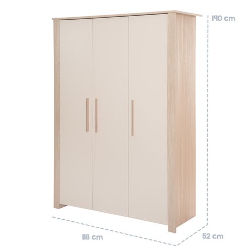 Armoire 3 Portes À Fermeture Douce En Bois Mélaminé Beige Et Chêne - Momo