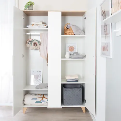 Armoire Enfant Leon 2,5 Portes – Blanc / Chêne Clair