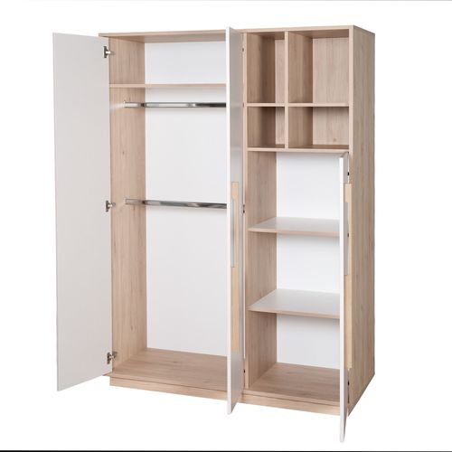 Armoire Enfant 3 Portes 4 Niches - Fermeture Douce - Cachemire Et Effet Noyer - Elva