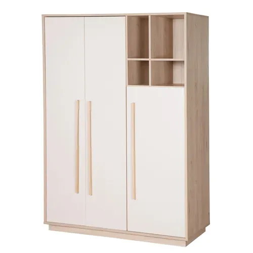 Armoire Enfant 3 Portes 4 Niches - Fermeture Douce - Cachemire Et Effet Noyer - Elva