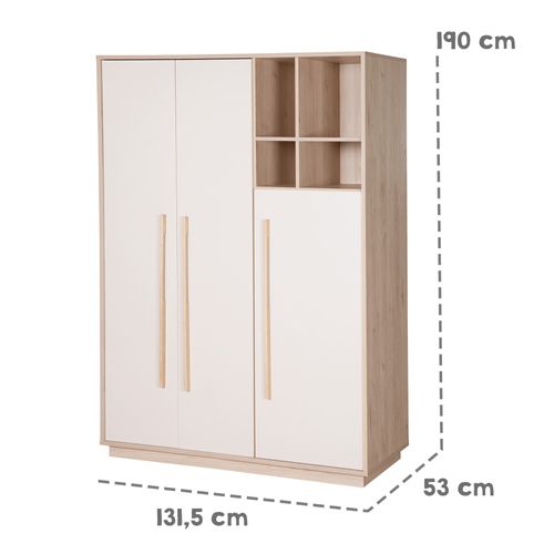 Armoire Enfant 3 Portes 4 Niches - Fermeture Douce - Cachemire Et Effet Noyer - Elva