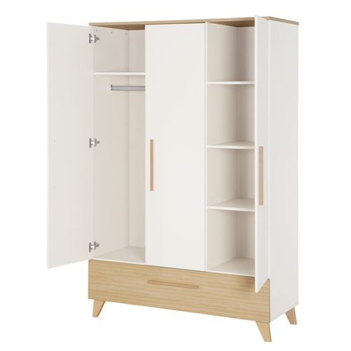 Armoire Enfant 'Theo' 3 Portes - Fraisages De Haute Qualité - Blanc / Chêne