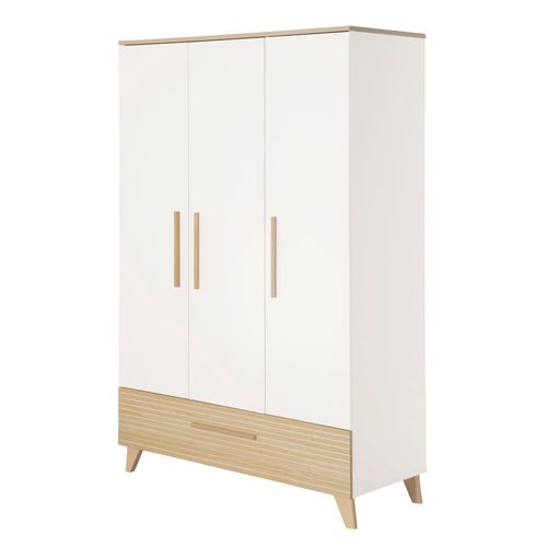 Armoire Enfant 'Theo' 3 Portes - Fraisages De Haute Qualité - Blanc / Chêne