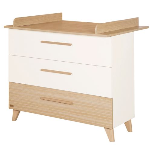 Ensemble Chambre Bébé 'Theo' Trio - Lit 70x140 + Commode à Langer + Armoire - Blanc / Chêne