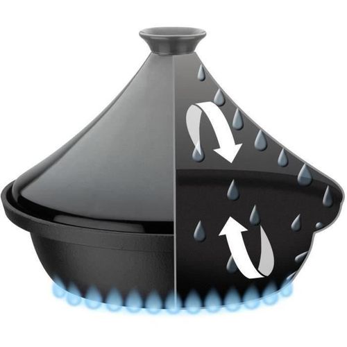 Tajine Fonte 30 Cm Avec Couvercle Céramique Gris — Compatible Induction