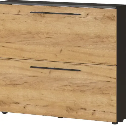 Meuble à Chaussures Mural Gris Et Chêne 2 Portes Nava