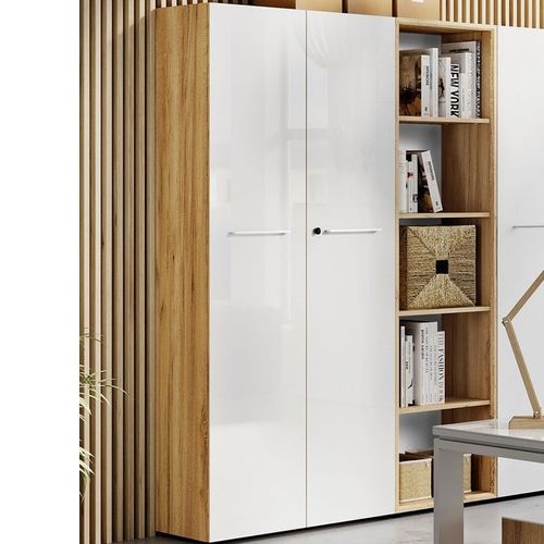 Armoire De Bureau Deux Portes 196 Cm Blanche Et Aspect Chêne Next