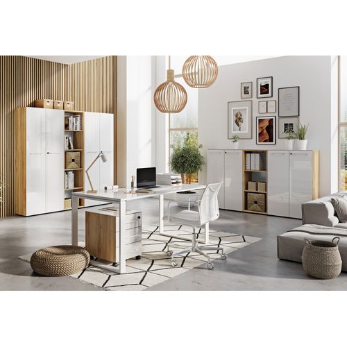 Armoire De Bureau Deux Portes 196 Cm Blanche Et Aspect Chêne Next