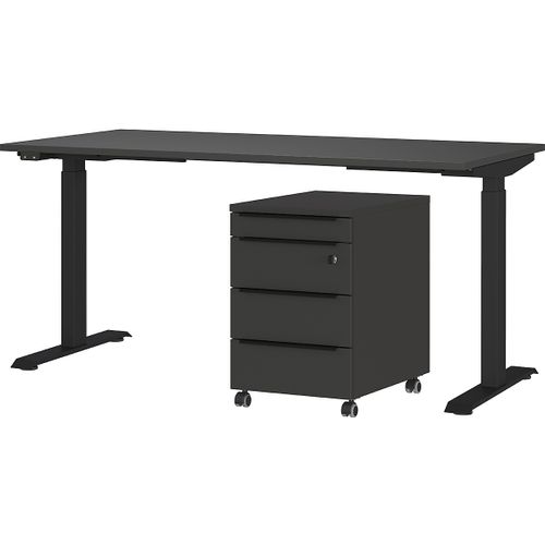 Commode Bureau 5 Tiroirs Komto - Blanc, 49x40x65,5cm, Roulettes, Rangement Home Office