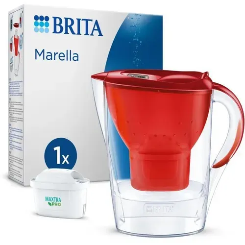 Carafe Filtrante - Marella Rouge - 2,4l Dont 1,4l D'eau Filtrée - 1 Cartouche Maxtra Pro All-in-1