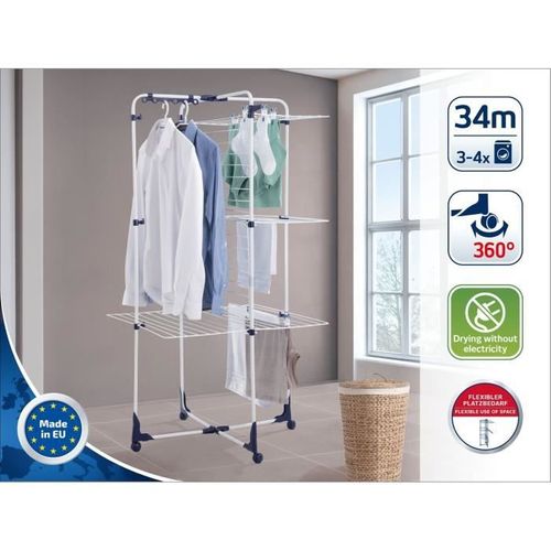 Séchoir à Linge 340 Classic 81455, Étendoir à Linge Avec 34m D'étendage Et Cadres Rabattables