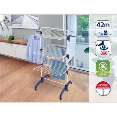 Séchoir à Linge  420 Comfort 81529 , Étendoir à Linge avec Cadres Rabattables et Supports Latéraux