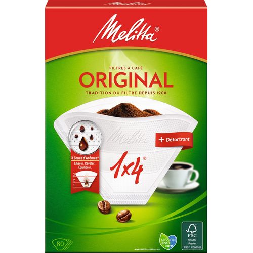 Filtre à café MELITTA 1x4/80 blanc + détartant bio vue de face