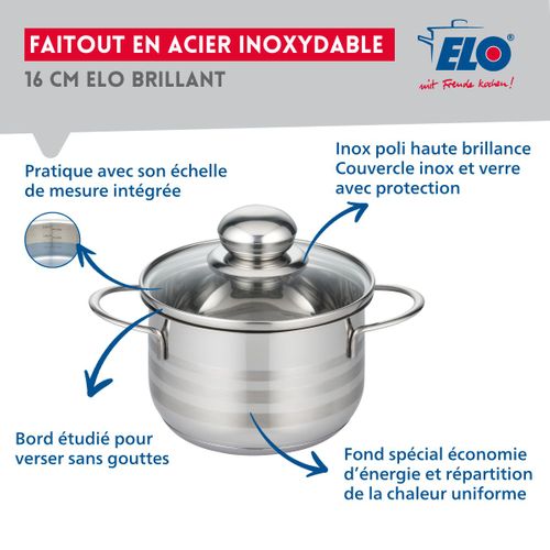 Faitout Haut 16 Cm En Acier Inoxydable Sans Pfas Elo Brillant