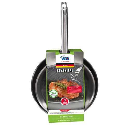 Set De 2 Poêles 24 Et 28 Cm En Acier Inoxydable Et Revêtement Sans Pfas