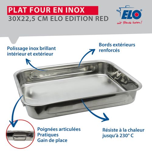 Plat Four En Inox Rectangulaire 32,5 X 24 X 6 Cm Elo Edition Red