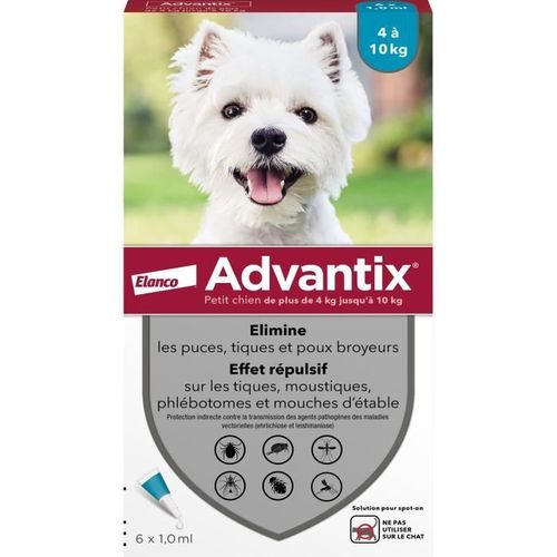 Advantix Chien Solution Antiparasitaire Petite Race 4 à 10kg 6 Pipettes