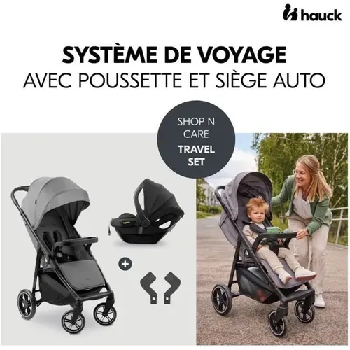 Hauk - Ensemble De Voyage 2-en-1 Shop N Care - Poussette + Siege Auto + Adaptateurs - 4 Roues - Gris